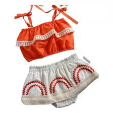 Fantasia Roupa Moana Baby Laranja 1 /3 Anos Princesa Verão 