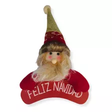 Adorno Cartel Navideño Colgante Con Cara De Papa Noel 26cm. 