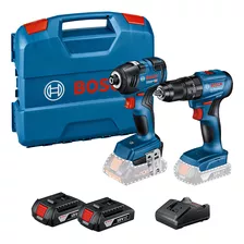 Combo Bosch: 1 Taladro Percutor Atornillador Inalámbrico Gsb 185-li Y 1 Llave De Impacto Inalámbrica Gdr 18v-200 Con Motor Brushless + 2 Baterías 18v Gba 2.0 