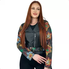 Jaqueta Couro Estampada Feminina Casaco Fake Ecológico Blusa