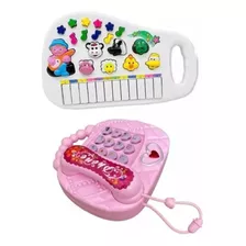  Piano Animal Infantil Teclado + Telefone Rosa Kit 