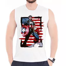 Camiseta Capitão América Regata Avengers Hq Animes Geek Nerd