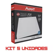 Kit 5 Painel Led 24w Sobrepor Quadrado 6500k Bivolt Avant Cor Branco 110v/220v