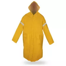 Impermeable Largo Tipo Gabardina Con Capucha Y Reflejantes 