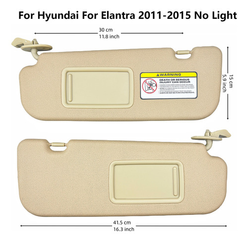 Par De Parasoles Beige Para Hyundai Elantra 2011-2015 Foto 6