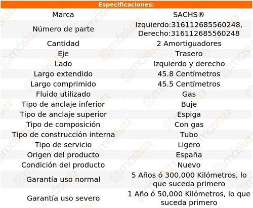 (2) Amortiguadores Gas Traseros Volvo S80 99/06 Sachs Foto 2