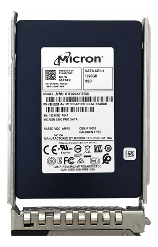 Ssd Dell Micron 1.92tb 5200 2,5 Sata 6gbps 05pdfx 5pdfxv Azul-escuro