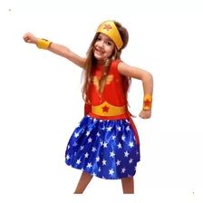 Fantasia Mulher Maravilha Infantil Vestido Capa + Acessórios