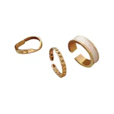 Conjunto 3 Anéis Linha Luxury Ring Ajustáveis Banho Ouro 29 