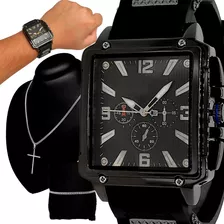 Kit Relógio Masculino Quadrado Luxo Original + Corrente 18k
