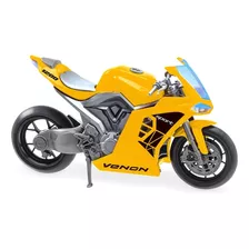 Moto Venon Miniatura 28cm Com Pneus De Borracha E Suspensão Cor Amarelo