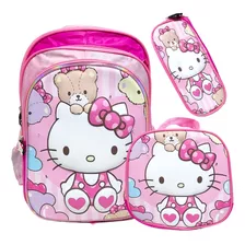 Mochila Escolar Hello Kitty Sanrio Lonchera Y Cartuchera 