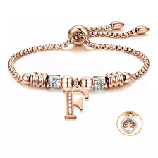 Pulseras Mujer Inicial Letra Pulcera Oro Rosado 18k Color Oro Rosa F