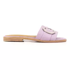 Sandalias De Mujer Batistella Bajas Cuero Lila Con Herraje