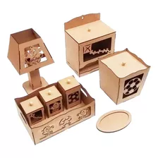 Kit Bebê Mdf Cru 8 Peças Kit Higiene Quarto Sem Fiação