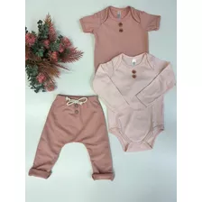 Conjunto Bebe Kit 3 Pecas Body M/longa Calça E Body M/curta