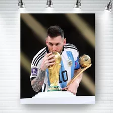Poster Leo Messi Besando La Copa Del Mundo Campeon 70x62cm