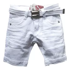 Bermuda Branca Jeans Infantil E Juvenil Com Cinto 1 Ao 16