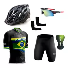 Conjunto Roupa Ciclismo + Óculos De Proteção + Capacete Bike