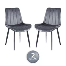 Set De 2 Sillas De Comedor Diseño Moderno Y Elegantes Color De La Estructura De La Silla Negro Color Del Asiento Gris