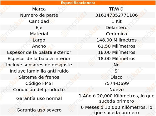 Balatas Ceramicas Delanteras Oldsmobile Aurora 97 Trw Foto 2