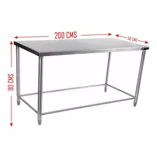 Mesa De Trabajo 200 Cms En Acero Inoxidable Con Refuerzos