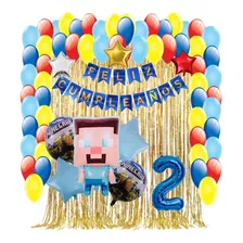 Kit Decoración Pixeles Videojuego Fiesta Globos Cortina 37pz