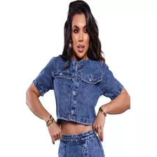 Blusa Cropped Jeans Sem Lycra E Botões Encapados Revesst.