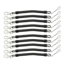 10pcs Preto Retrátil Bobina Cordão Molas Chaveiro Giratório