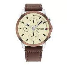 Relógio De Pulso Masculino Tommy Hilfiger Jameson 1792053 Com Pulseira De Couro Prateado