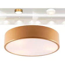 Plafon Sobrepor Redondo 3 Lâmpadas Led Luminária Teto 35cm Cor Dourado P/ 4 Lâmpadas