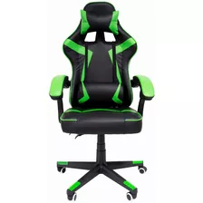 Silla De Escritorio Audiotek Mkz-lksillagamer Gamer Ergonómica Verde Y Negra Con Tapizado De Cuero Sintético