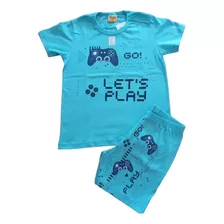 Pijama Masc Infantil Manga Curta Game Let's Play