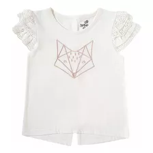 Blusa Infantil Neve Mangas Babados Renda E Raposa Bordada