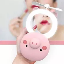 Mini Ventilador Usb Recargable Con Espejo Y Luces/maquillaje