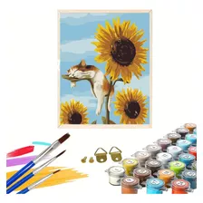 Kits De Cuadro Pintar Por Numero 40*50cm Gato Girasol