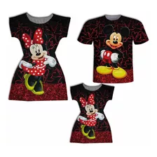 Vestidos Mãe E Filha + Blusa Pai - Mickey E Minnie Glitter