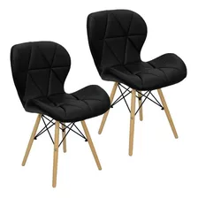 Kit 2 Cadeiras Charles Eames Eiffel Slim Wood Estofada Trato Cor Do Assento Preto