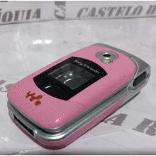 Celular Sony Ericsson W300 Rosa Flip Alça Lindo Tipo Antigo 