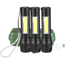 Set De 3 Linternas Led Mini Tactica Con Zoom, Recargable.