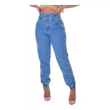 Calça Jeans Jogge Feminina Destroyed Cintura Alta Com Cinto