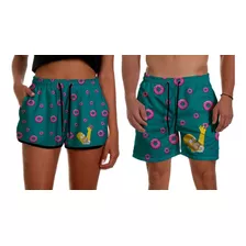 Kit Casal Short Moda Praia Casal Bermudas Combinando 