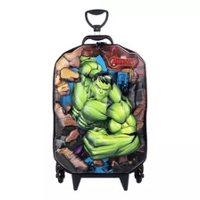 Mochila Mala Escolar Infantil 3d Marvel Hulk Rodinha Tripla