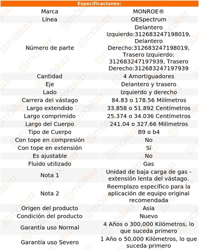 Kit 4 Amortiguadores Gas Oespectrum Breeze Plymouth 99/00 Foto 3