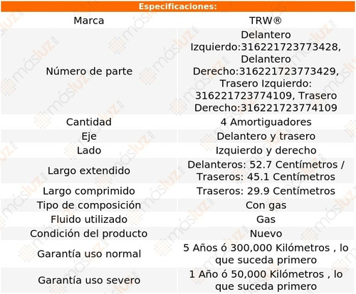 Kit 4 Amortiguadores Gas Chevrolet Vectra 03/08 Trw Foto 2