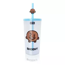 Copo Com Canudo Bts Shooky Bt21 Line Friends Cor Marrom