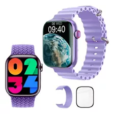 Relógio Digital Smartwatch V9 Pro Max Caixa Violeta Pulseira Violeta Bisel Violeta Desenho Da Pulseira Pulseira Oceano