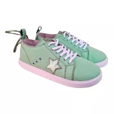 Tenis Infantil Feminino Menina Casual Lona E Couro - Verde