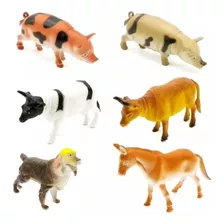 Kit 6 Animal Borracha Fazenda Vaca Bode Jegue Porco Cão