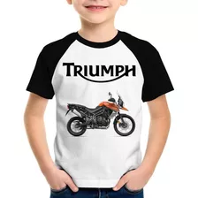 Camiseta Raglan Infantil Moto Triumph Tiger 800 Xca Laranja